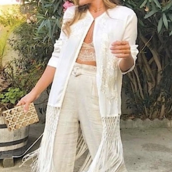 ZARA WOMAN Embroidered Fringe Kimono Jacket Duster - Picture 2 of 9